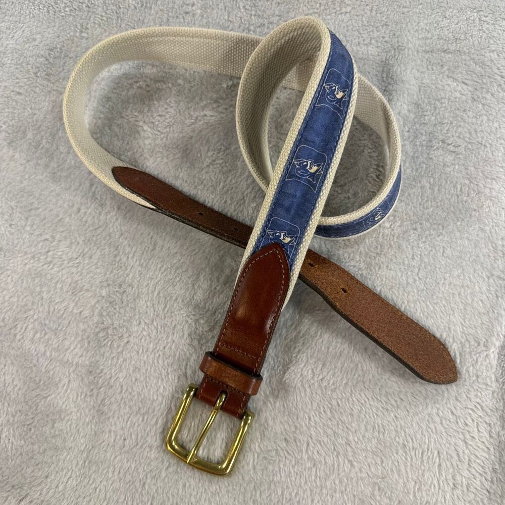 Vineyard Vines Men's Duke Blue Devils Canvas Leather Club Belt Size 38